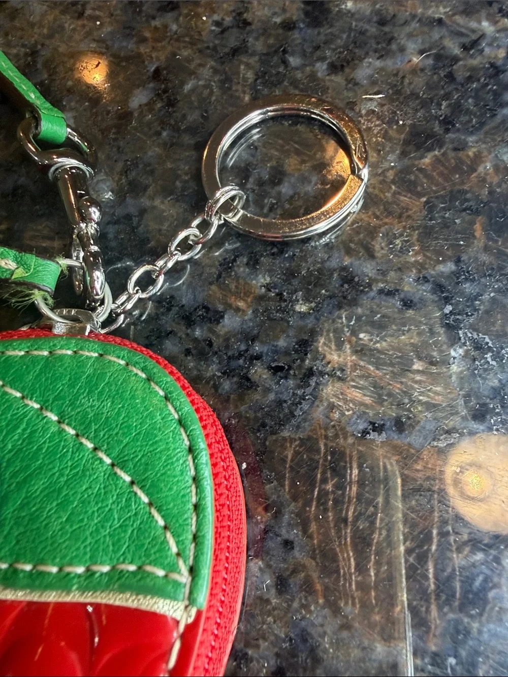 Rare Vintage Coach Red Patent Apple Wristlet Key & Card Holder with Green Leaf